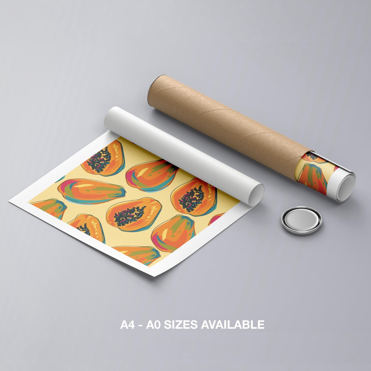 Tropical Papaya Paradise Pattern - Rolled Poster Wall Art Print | House Prints