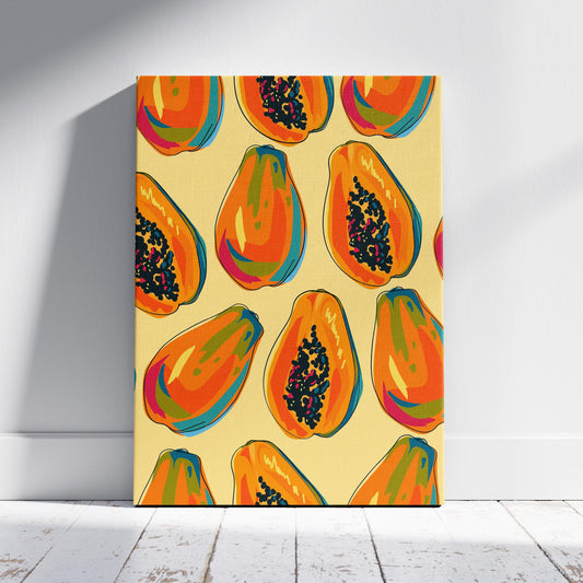 Tropical Papaya Paradise Pattern - Framed Canvas Wall Art Print - House Prints