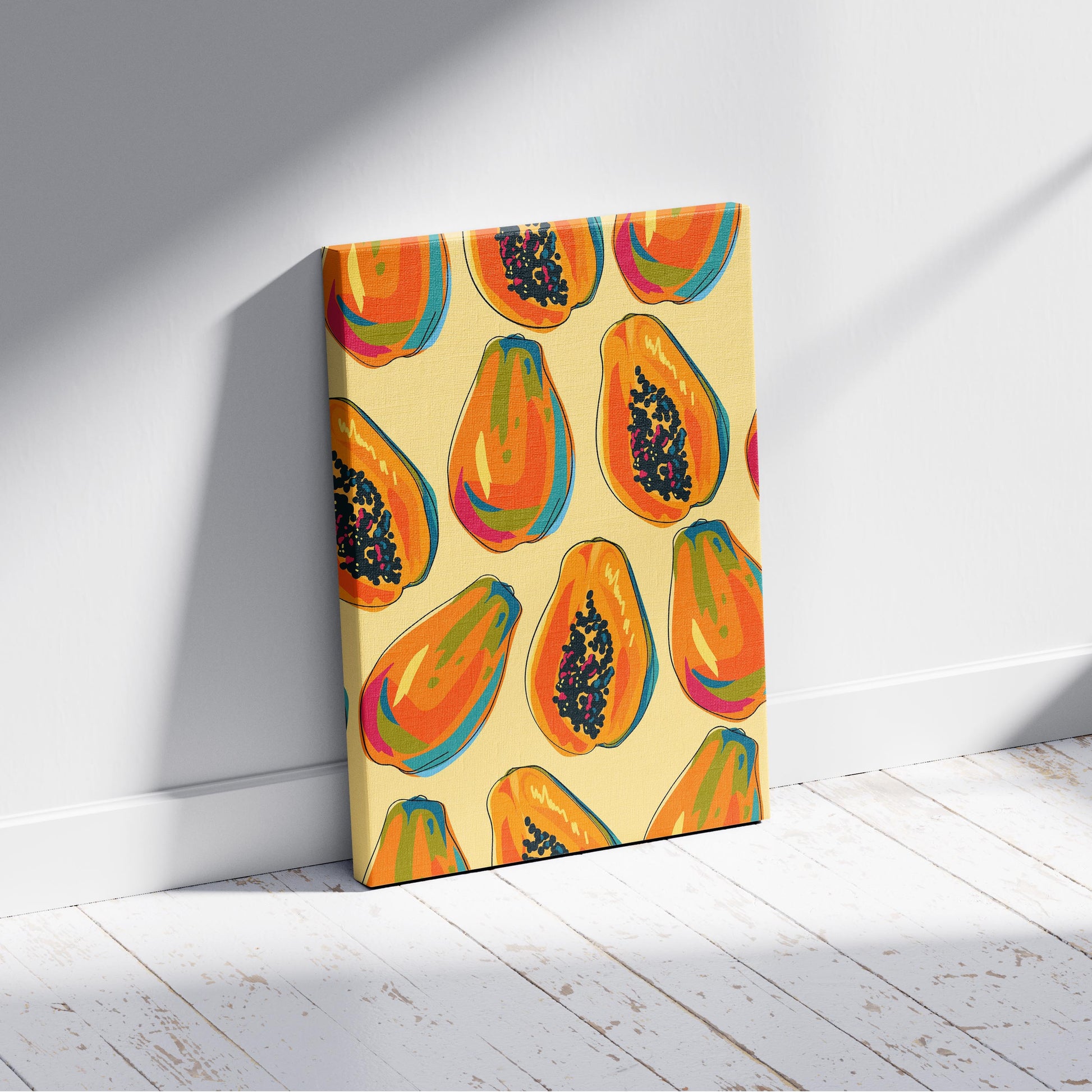 Tropical Papaya Paradise Pattern - Framed Canvas Wall Art Print - House Prints