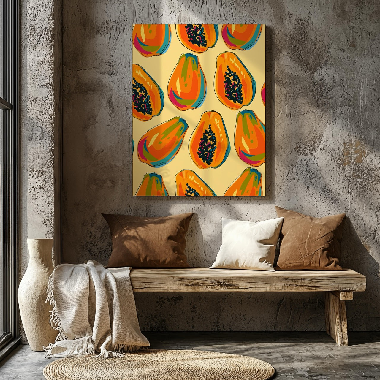 Tropical Papaya Paradise Pattern - Framed Canvas Wall Art Print - House Prints
