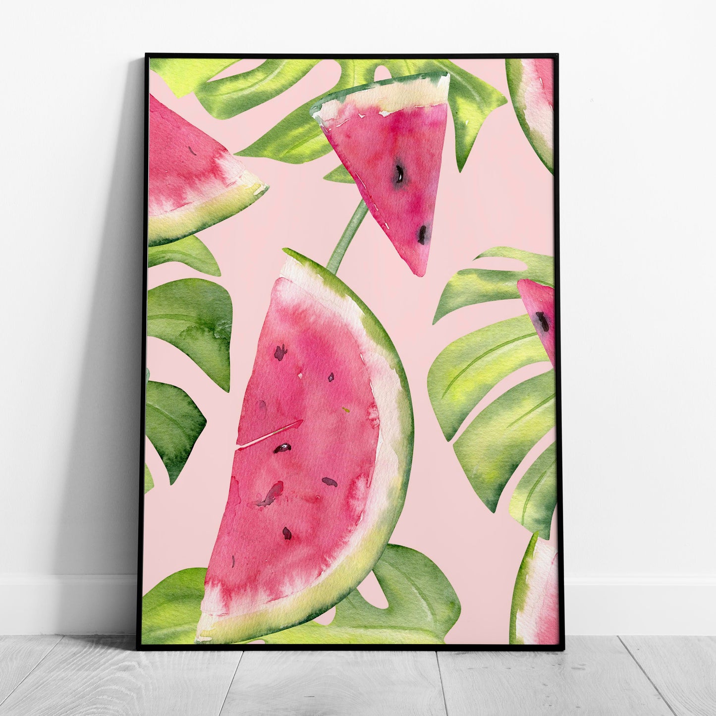 Summer Watermelon and Tropical Leaves - Rolled Poster Wall Art Print - House Prints