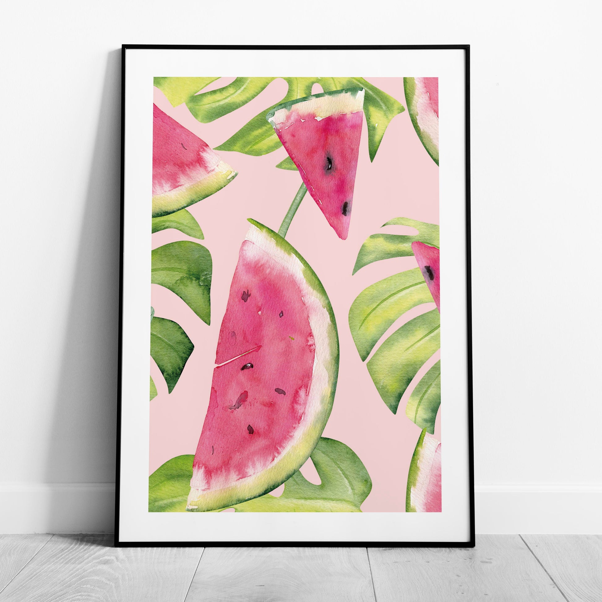 Summer Watermelon and Tropical Leaves - Rolled Poster Wall Art Print - House Prints