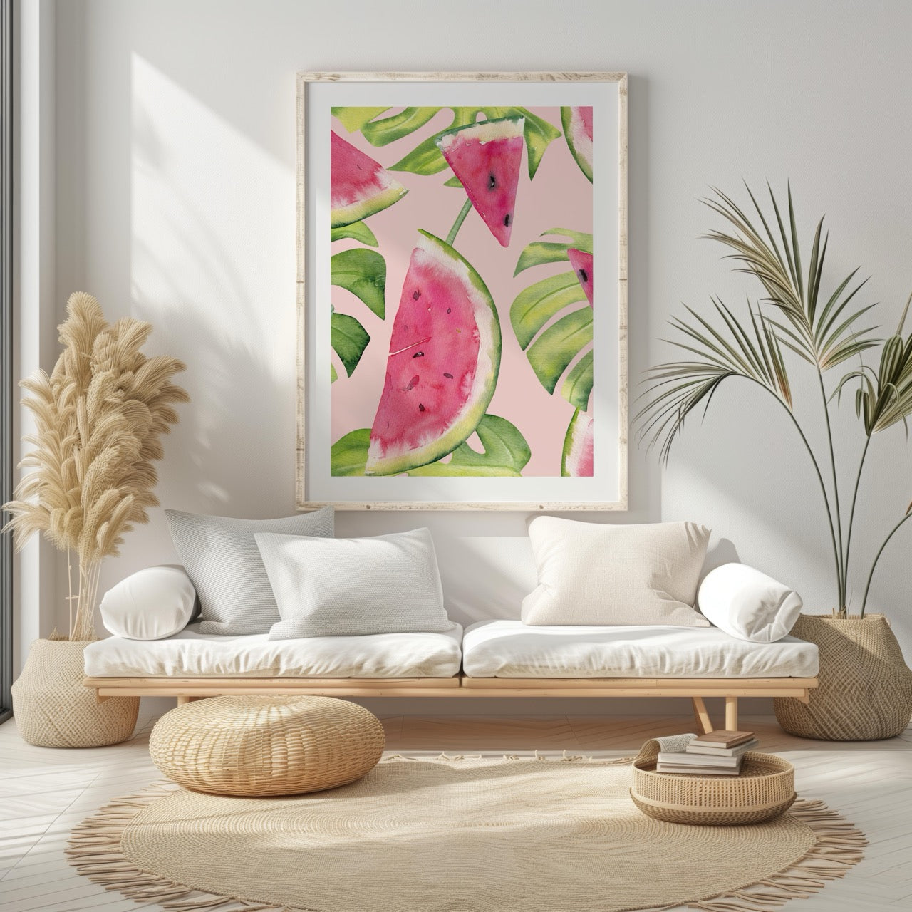 Summer Watermelon and Tropical Leaves - Rolled Poster Wall Art Print - House Prints
