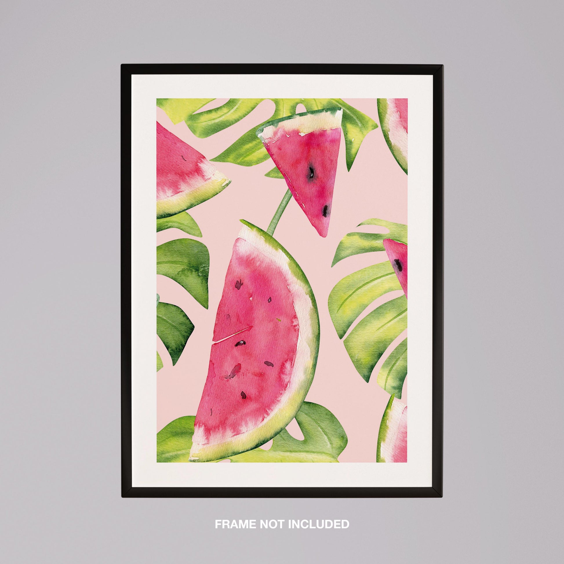 Summer Watermelon and Tropical Leaves - Rolled Poster Wall Art Print - House Prints
