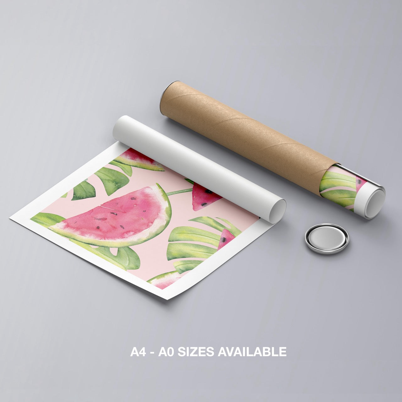 Summer Watermelon and Tropical Leaves - Rolled Poster Wall Art Print - House Prints