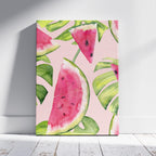 Summer Watermelon and Tropical Leaves - Framed Canvas Wall Art Print | House Prints