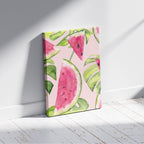 Summer Watermelon and Tropical Leaves - Framed Canvas Wall Art Print | House Prints
