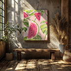 Summer Watermelon and Tropical Leaves - Framed Canvas Wall Art Print | House Prints