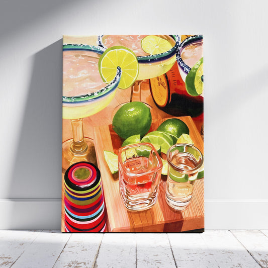 Tequila Cocktails & Lime Fiesta Drinks - Framed Canvas Wall Art Print - House Prints