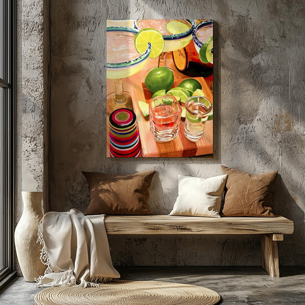 Tequila Cocktails & Lime Fiesta Drinks - Framed Canvas Wall Art Print | House Prints