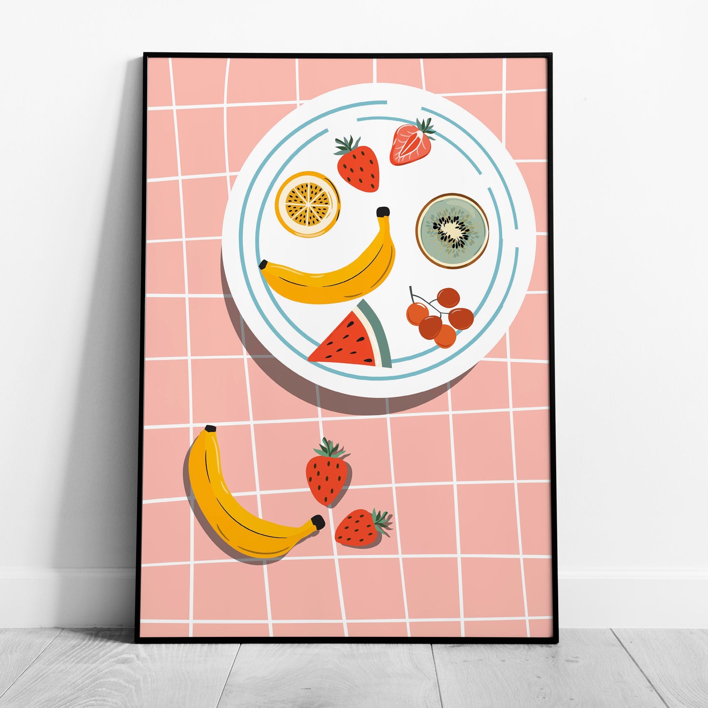 Colourful Fruit Plate on Pink - Rolled Poster Wall Art Print - House Prints