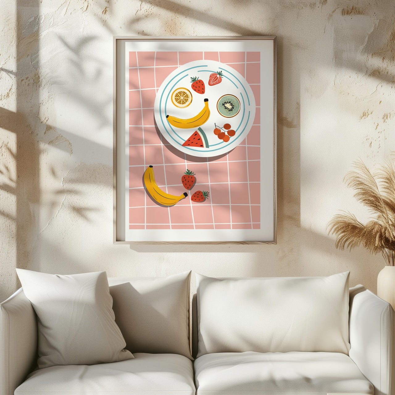 Colourful Fruit Plate on Pink - Rolled Poster Wall Art Print - House Prints