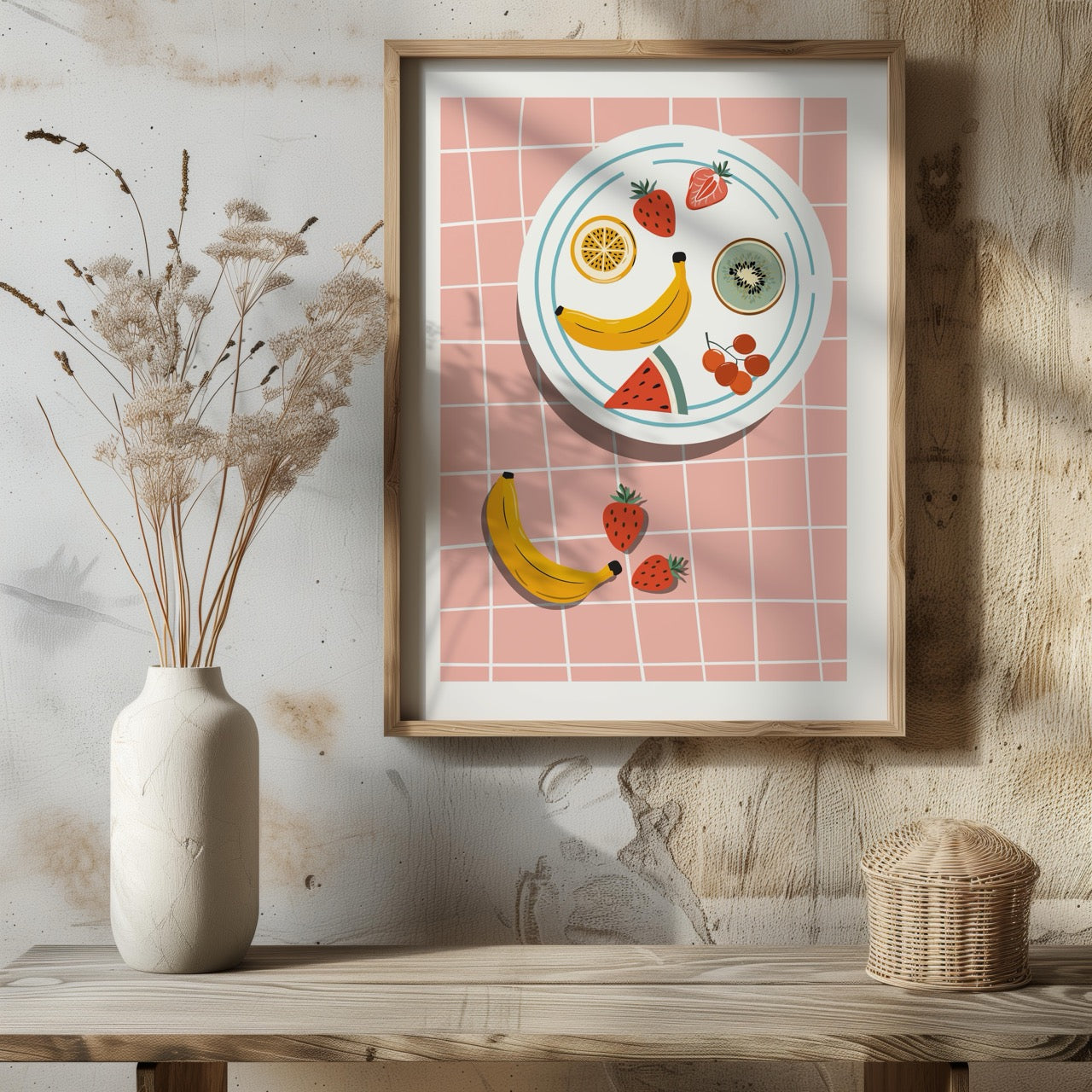 Colourful Fruit Plate on Pink - Rolled Poster Wall Art Print - House Prints