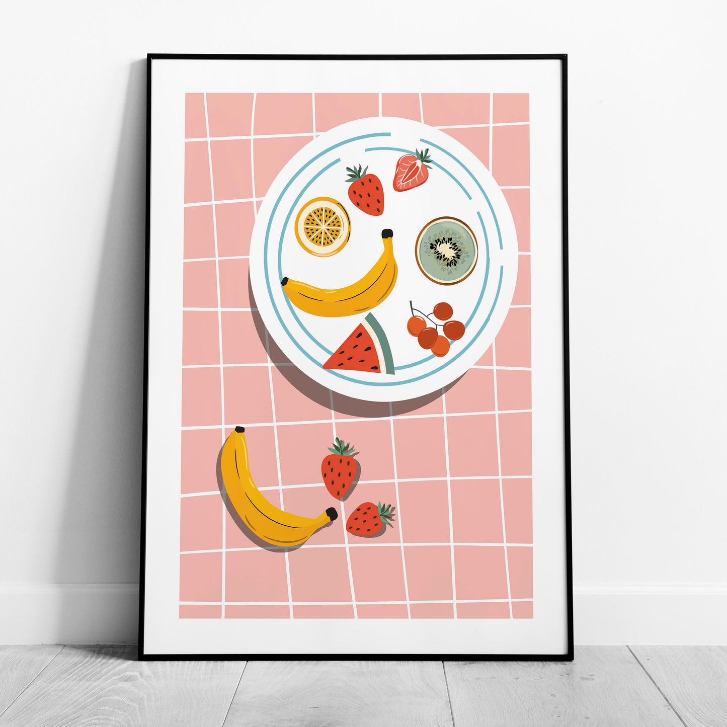 Colourful Fruit Plate on Pink - Rolled Poster Wall Art Print - House Prints