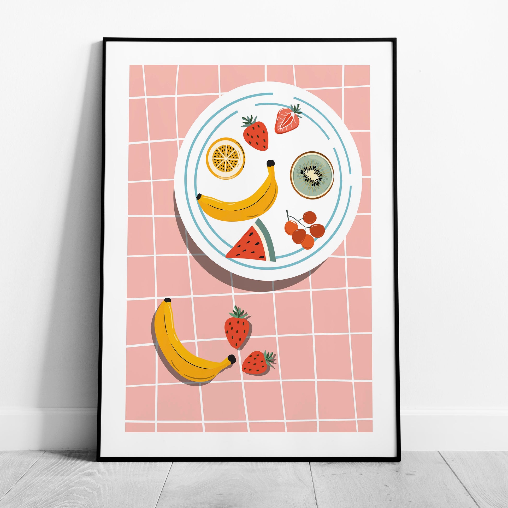 Colourful Fruit Plate on Pink - Rolled Poster Wall Art Print - House Prints