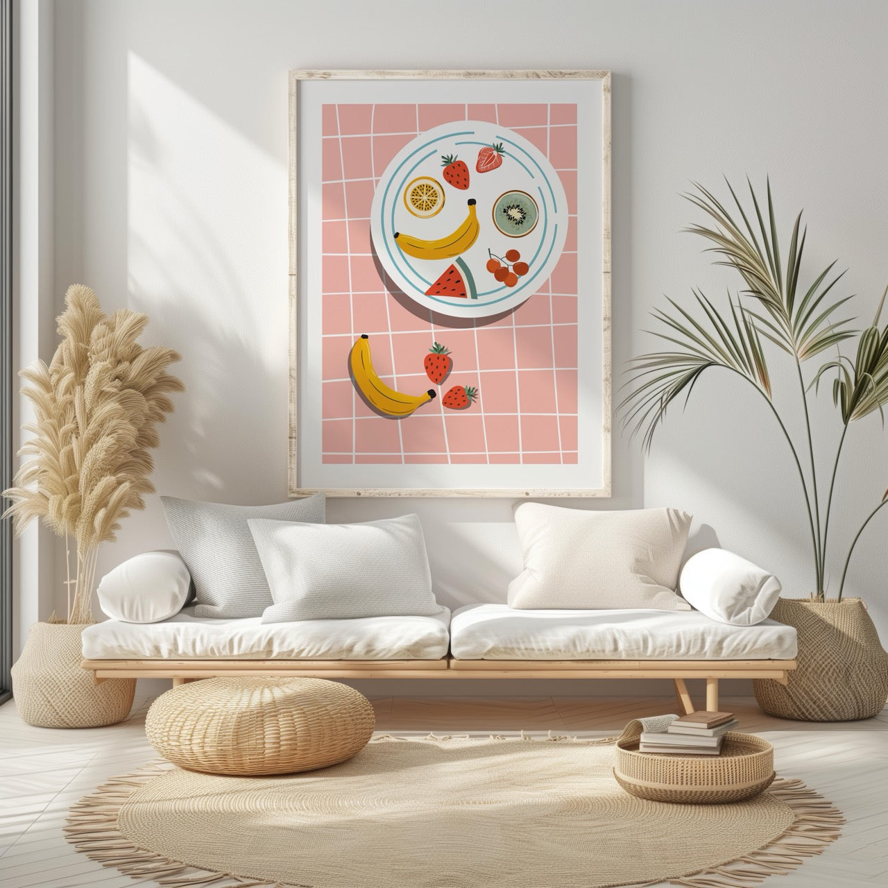 Colourful Fruit Plate on Pink - Rolled Poster Wall Art Print - House Prints