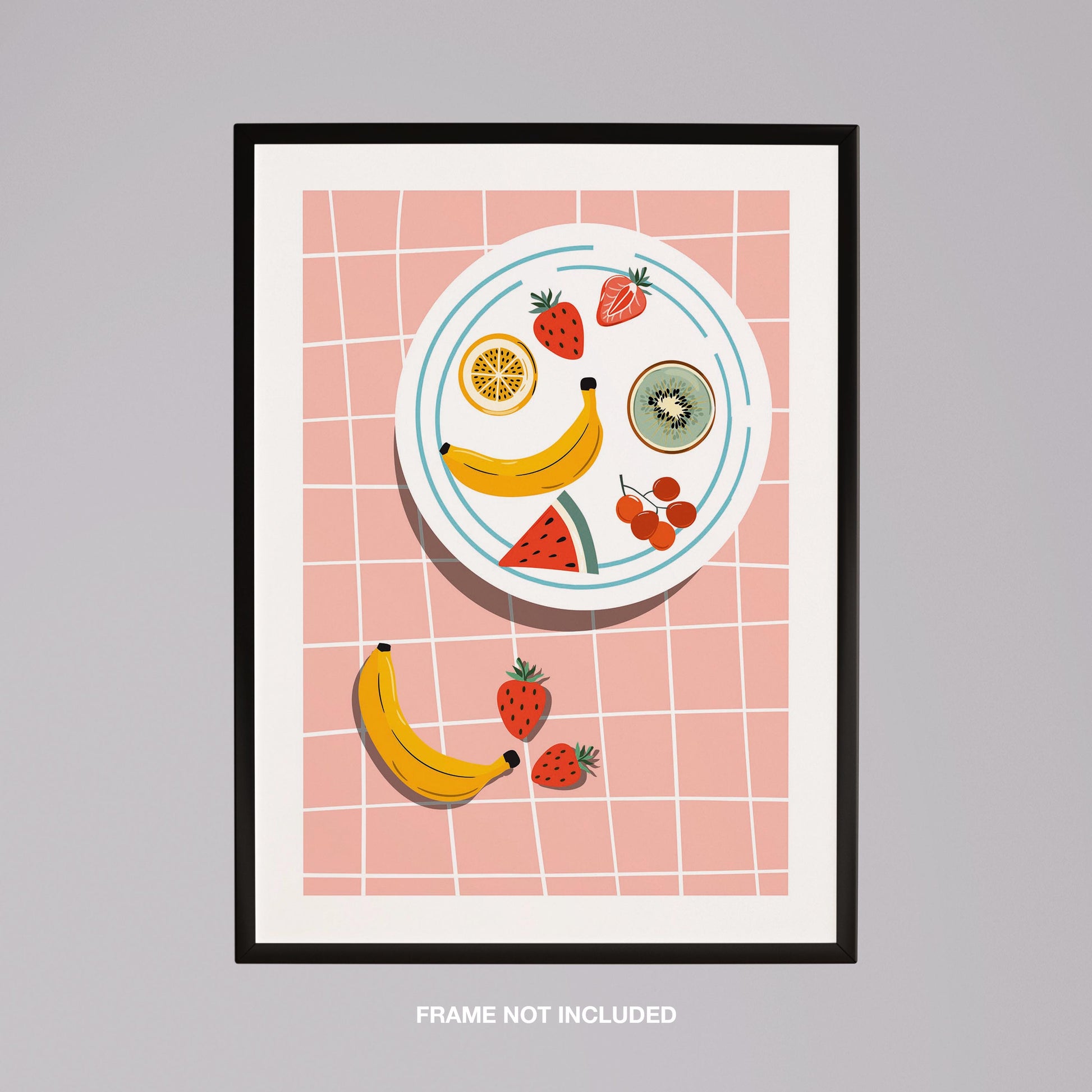 Colourful Fruit Plate on Pink - Rolled Poster Wall Art Print - House Prints
