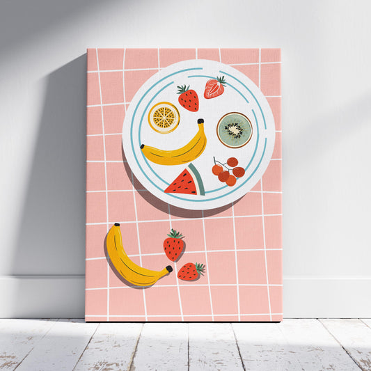 Colourful Fruit Plate on Pink - Framed Canvas Wall Art Print - House Prints