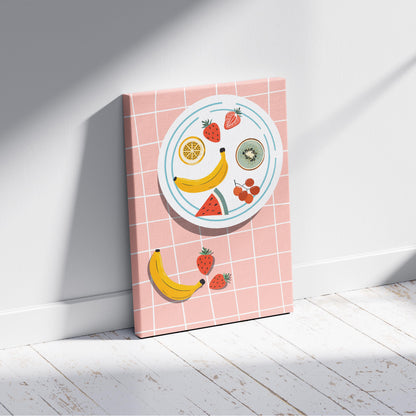 Colourful Fruit Plate on Pink - Framed Canvas Wall Art Print - House Prints