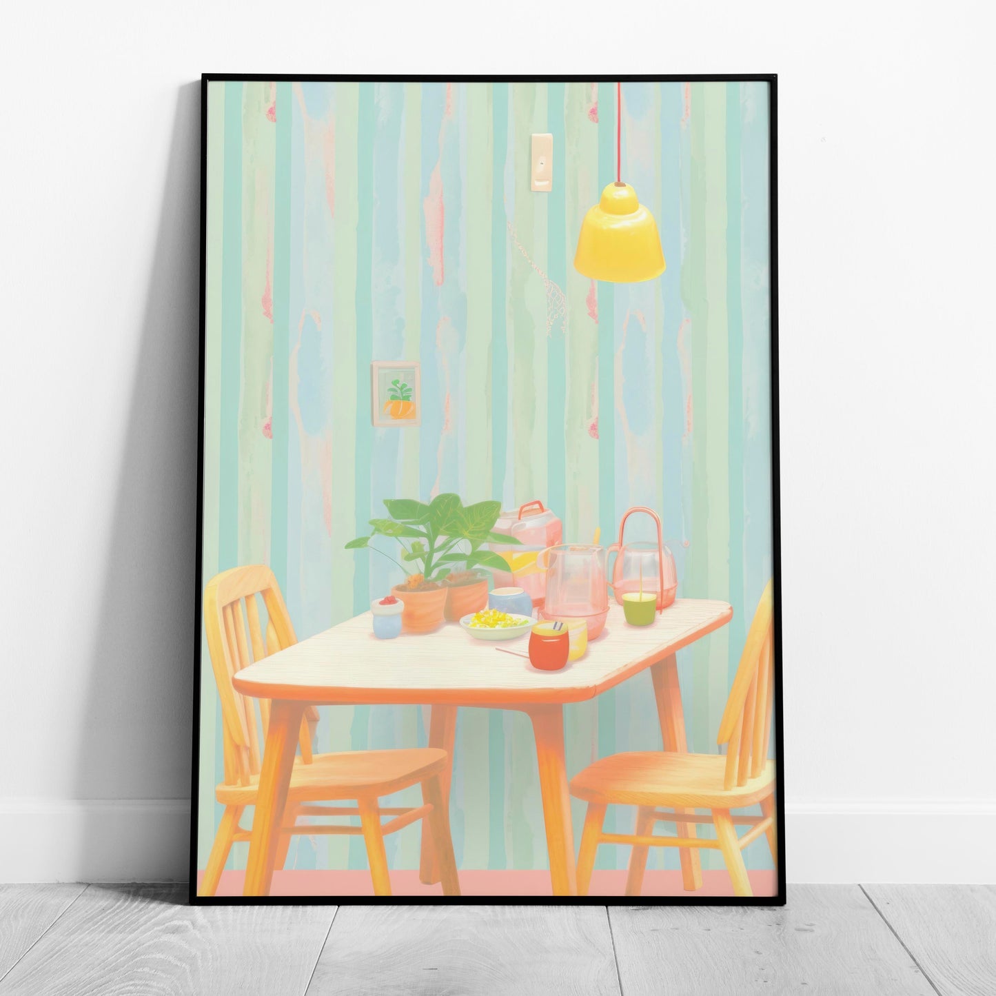 Cozy Pastel Breakfast Nook Scene - Rolled Poster Wall Art Print - House Prints