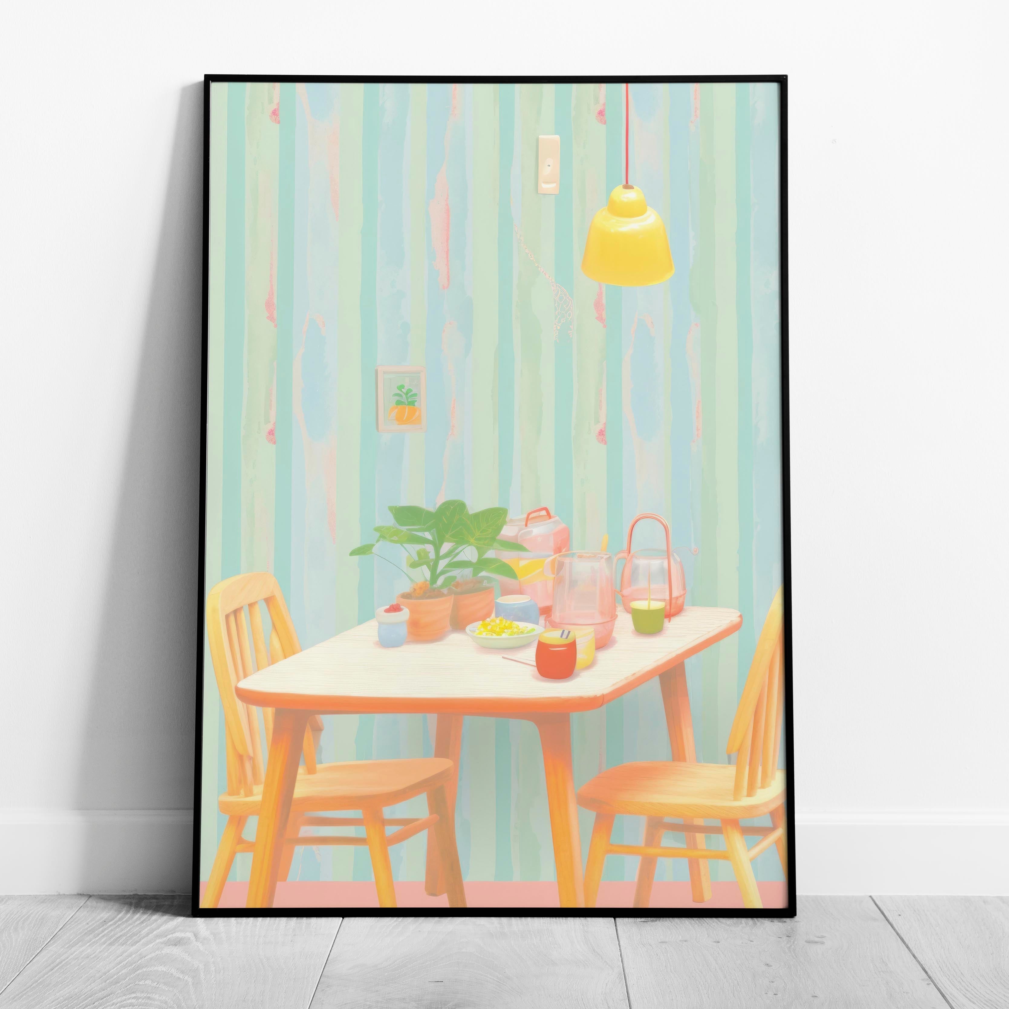 Cozy Pastel Breakfast Nook Scene - Rolled Poster Wall Art Print | House Prints