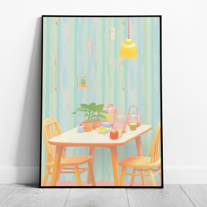 Cozy Pastel Breakfast Nook Scene - Rolled Poster Wall Art Print - House Prints