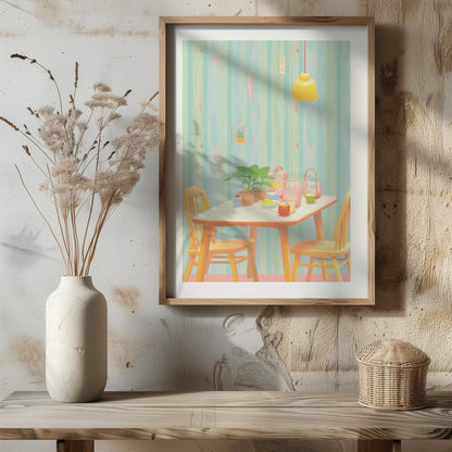 Cozy Pastel Breakfast Nook Scene - Rolled Poster Wall Art Print - House Prints