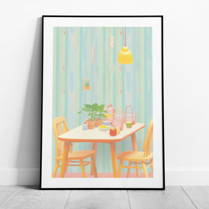 Cozy Pastel Breakfast Nook Scene - Rolled Poster Wall Art Print - House Prints