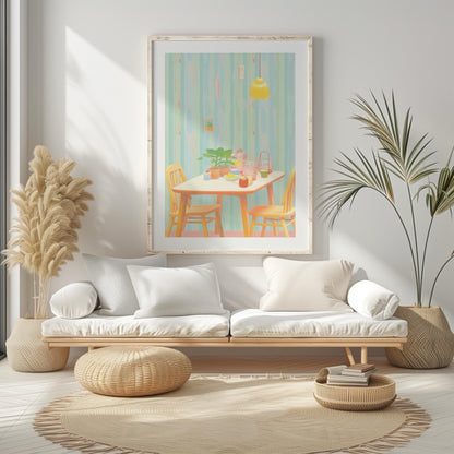 Cozy Pastel Breakfast Nook Scene - Rolled Poster Wall Art Print - House Prints