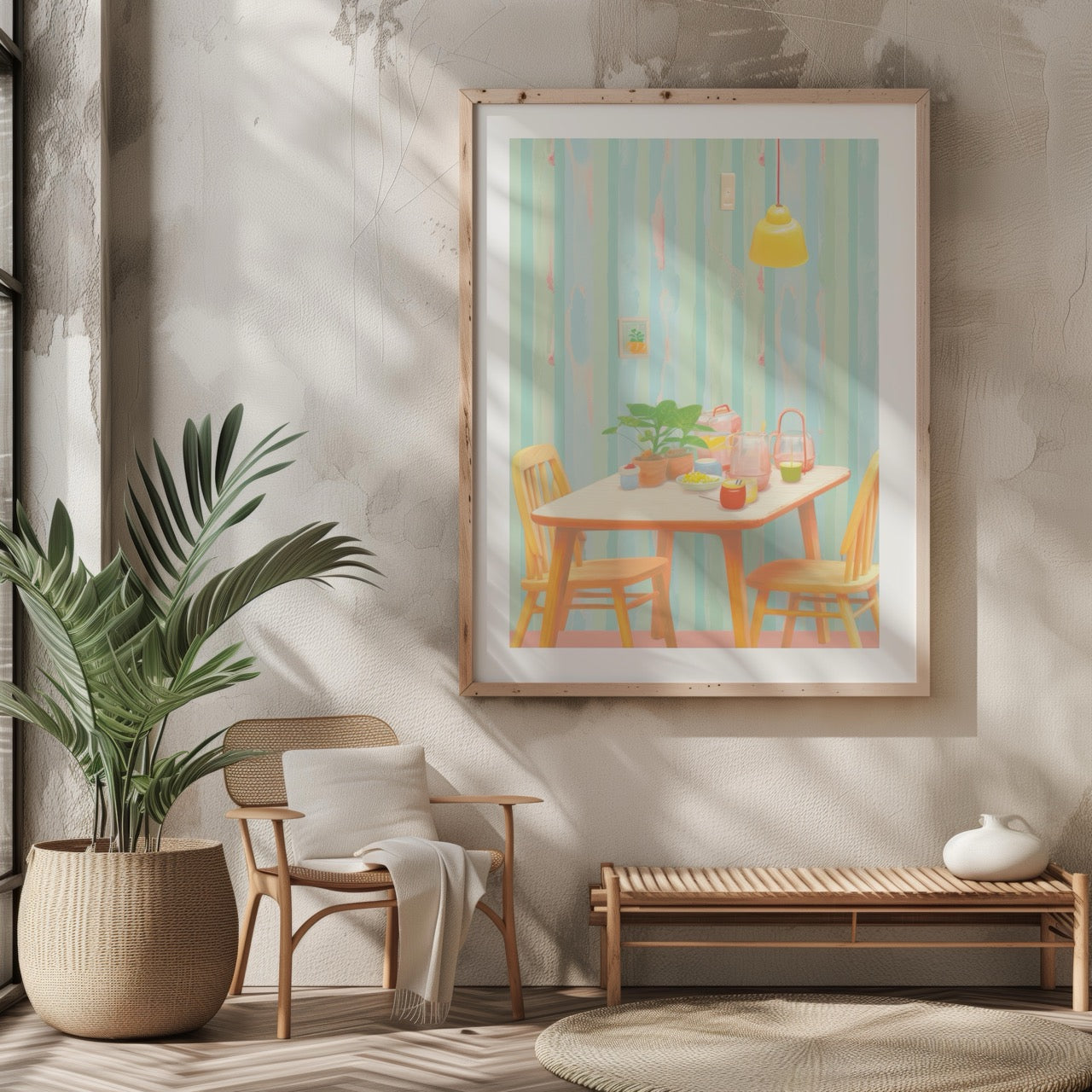 Cozy Pastel Breakfast Nook Scene - Rolled Poster Wall Art Print - House Prints