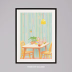 Cozy Pastel Breakfast Nook Scene - Rolled Poster Wall Art Print | House Prints