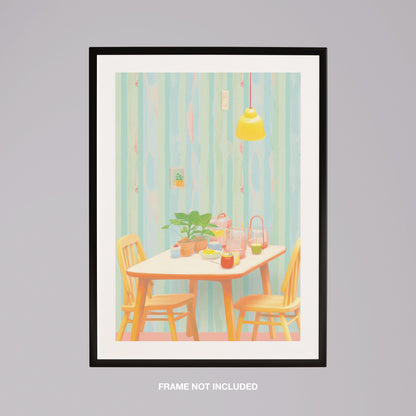 Cozy Pastel Breakfast Nook Scene - Rolled Poster Wall Art Print - House Prints