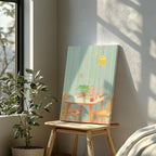 Cozy Pastel Breakfast Nook Scene - Framed Canvas Wall Art Print | House Prints