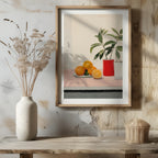 Citrus Oranges and Red Vase Still Life - Rolled Poster Wall Art Print | House Prints
