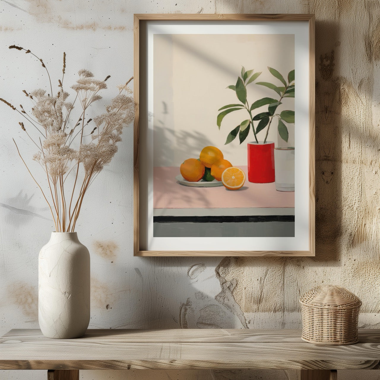 Citrus Oranges and Red Vase Still Life - Rolled Poster Wall Art Print - House Prints
