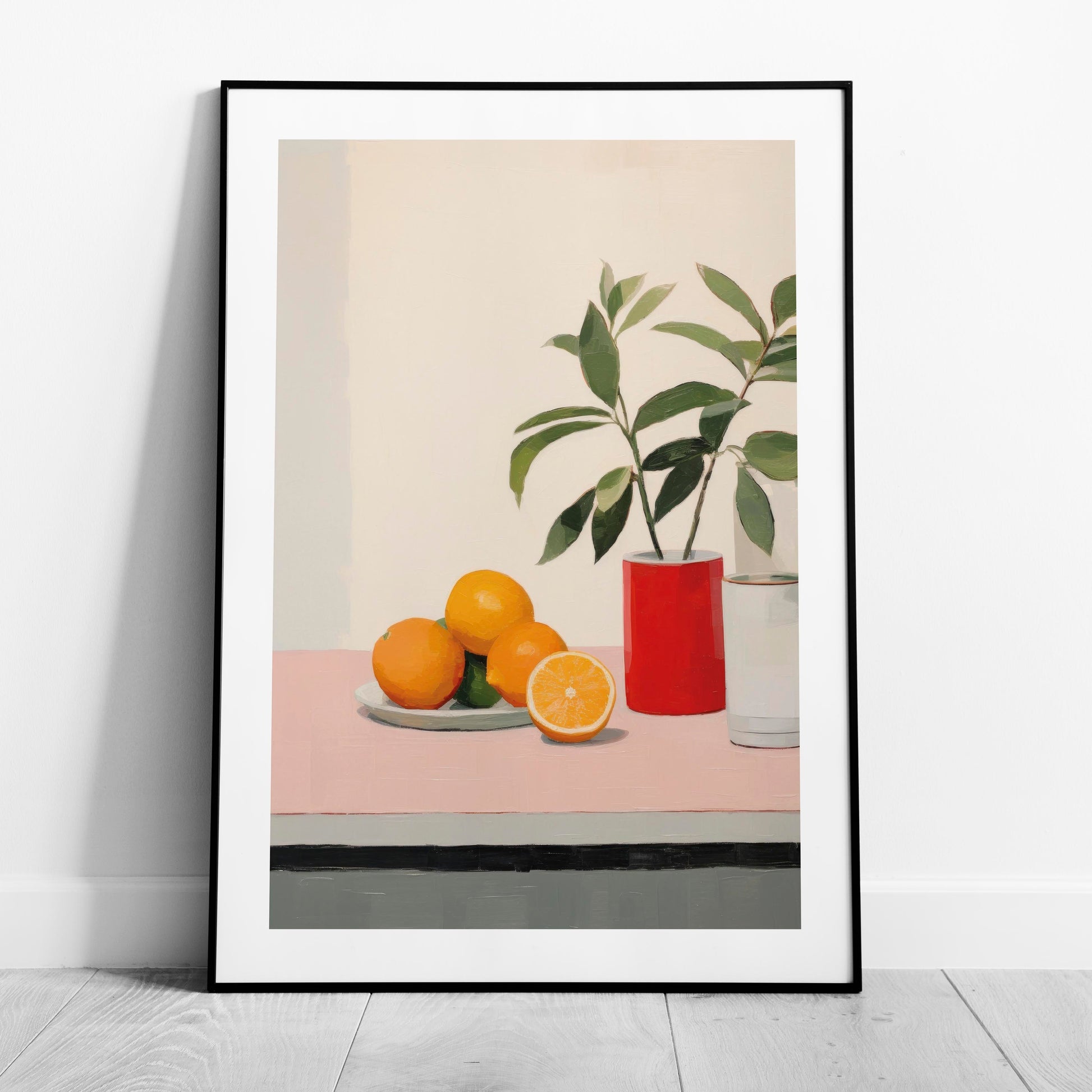 Citrus Oranges and Red Vase Still Life - Rolled Poster Wall Art Print - House Prints