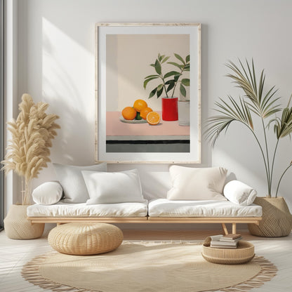 Citrus Oranges and Red Vase Still Life - Rolled Poster Wall Art Print - House Prints