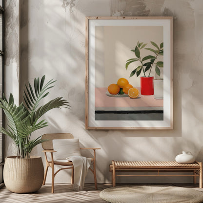Citrus Oranges and Red Vase Still Life - Rolled Poster Wall Art Print - House Prints