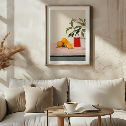 Citrus Oranges and Red Vase Still Life - Rolled Poster Wall Art Print - House Prints