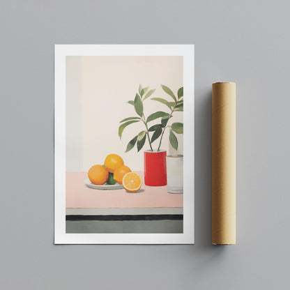 Citrus Oranges and Red Vase Still Life - Rolled Poster Wall Art Print - House Prints