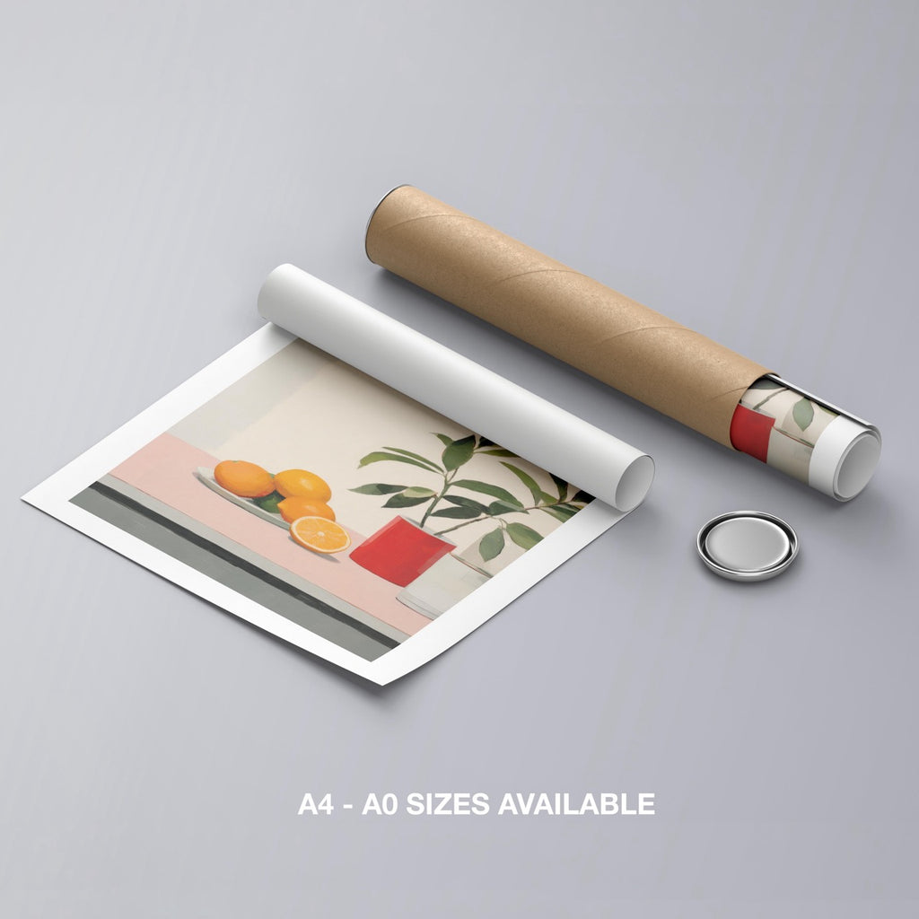 Citrus Oranges and Red Vase Still Life - Rolled Poster Wall Art Print | House Prints