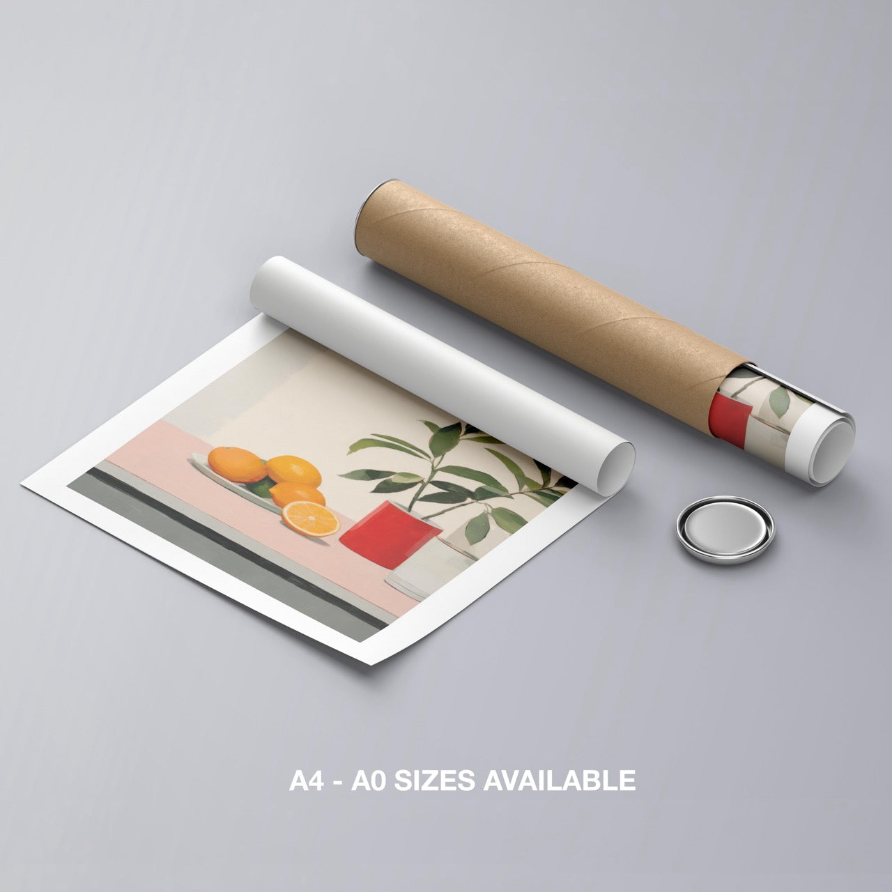 Citrus Oranges and Red Vase Still Life - Rolled Poster Wall Art Print | House Prints