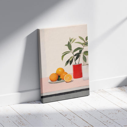 Citrus Oranges and Red Vase Still Life - Framed Canvas Wall Art Print - House Prints