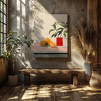 Citrus Oranges and Red Vase Still Life - Framed Canvas Wall Art Print | House Prints