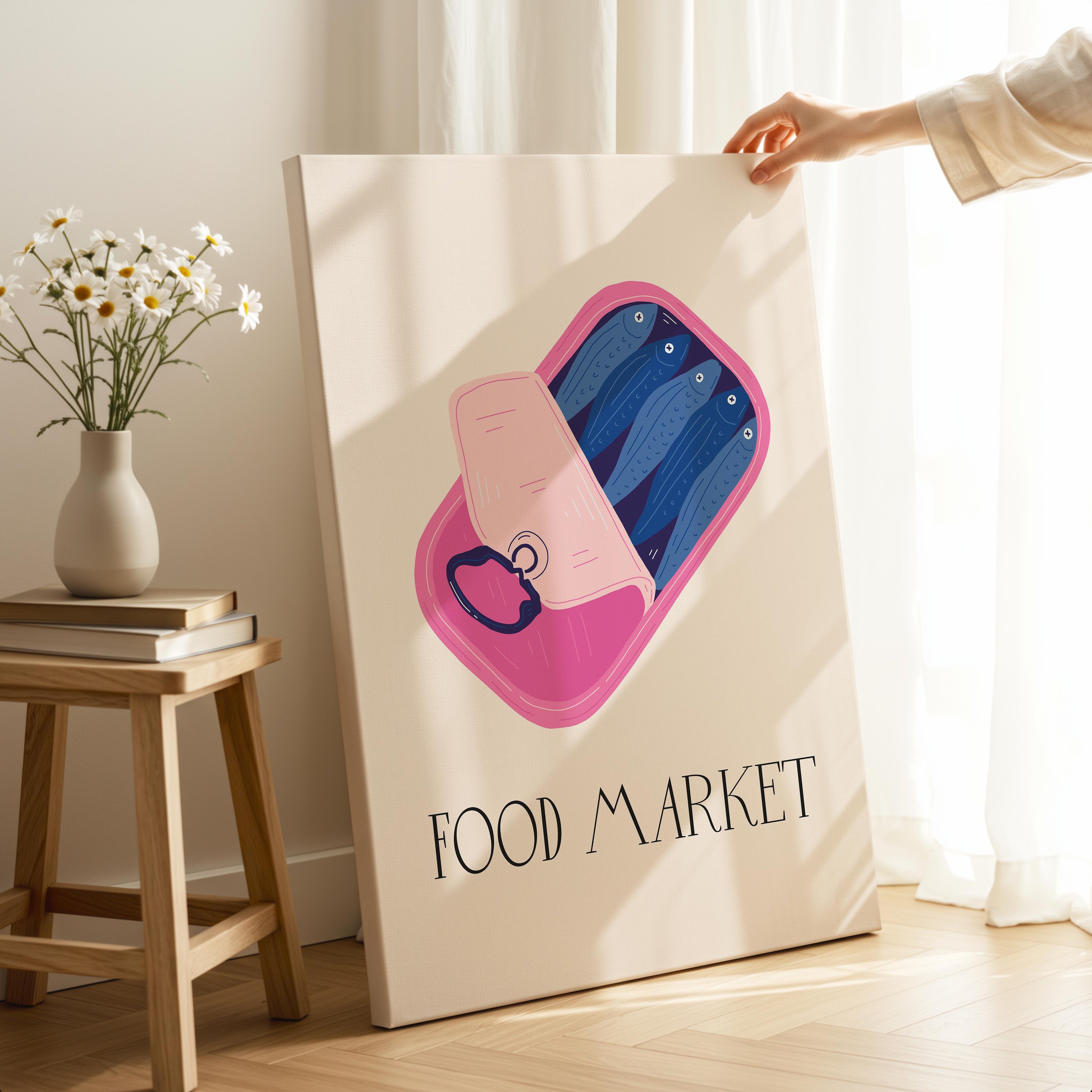 Quirky Sardine Tin Food Market - Framed Canvas Wall Art Print | House Prints