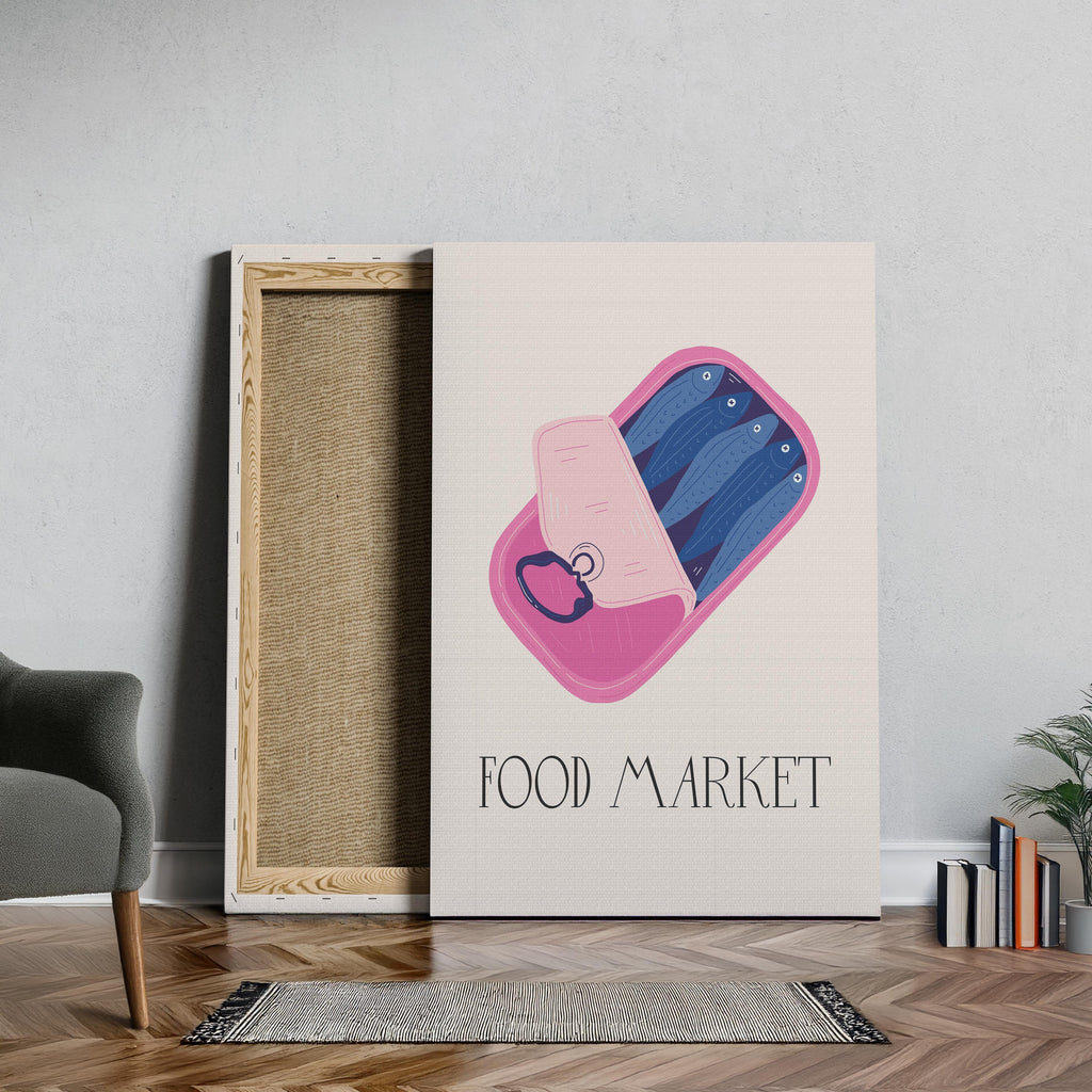 Quirky Sardine Tin Food Market - Framed Canvas Wall Art Print | House Prints
