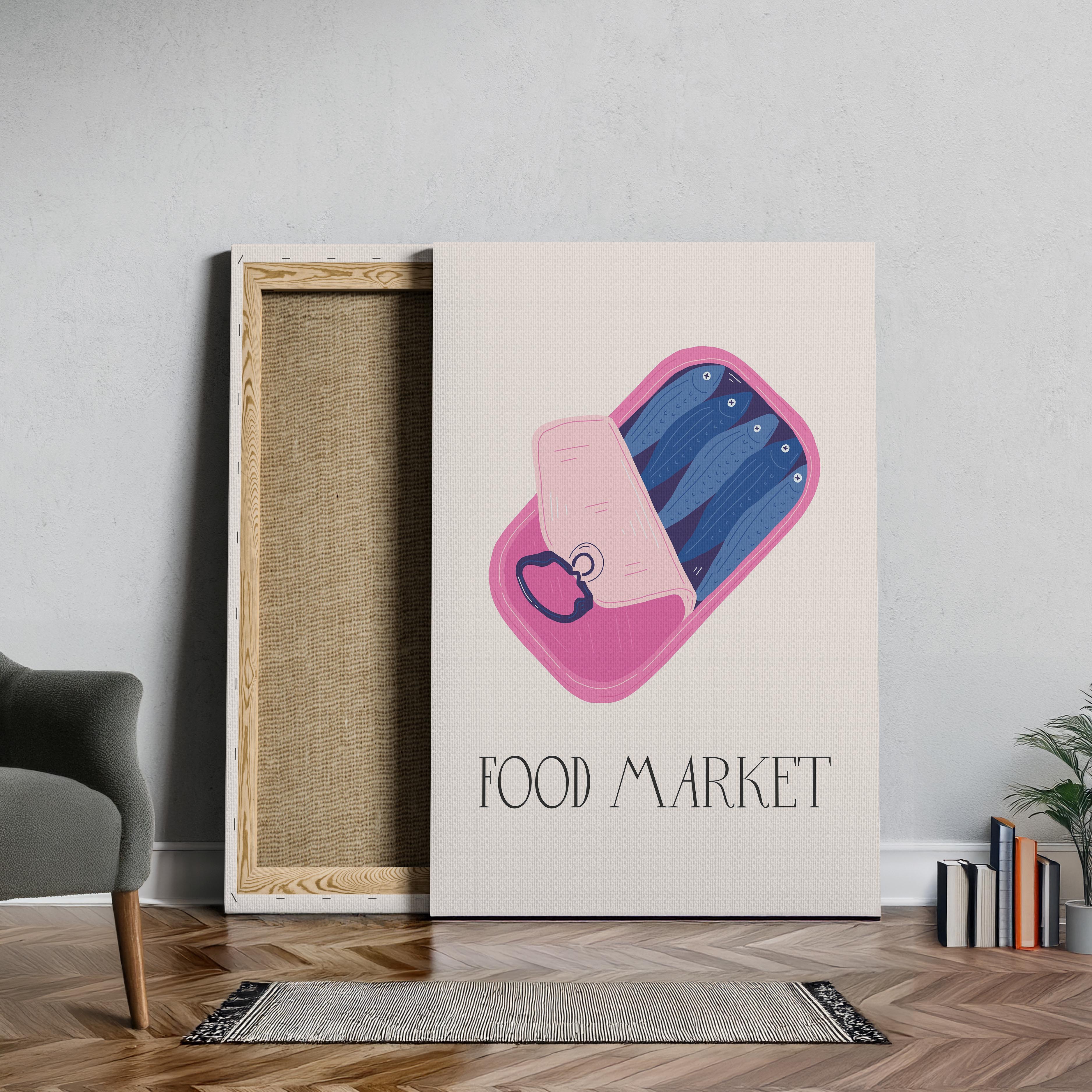 Quirky Sardine Tin Food Market - Framed Canvas Wall Art Print | House Prints