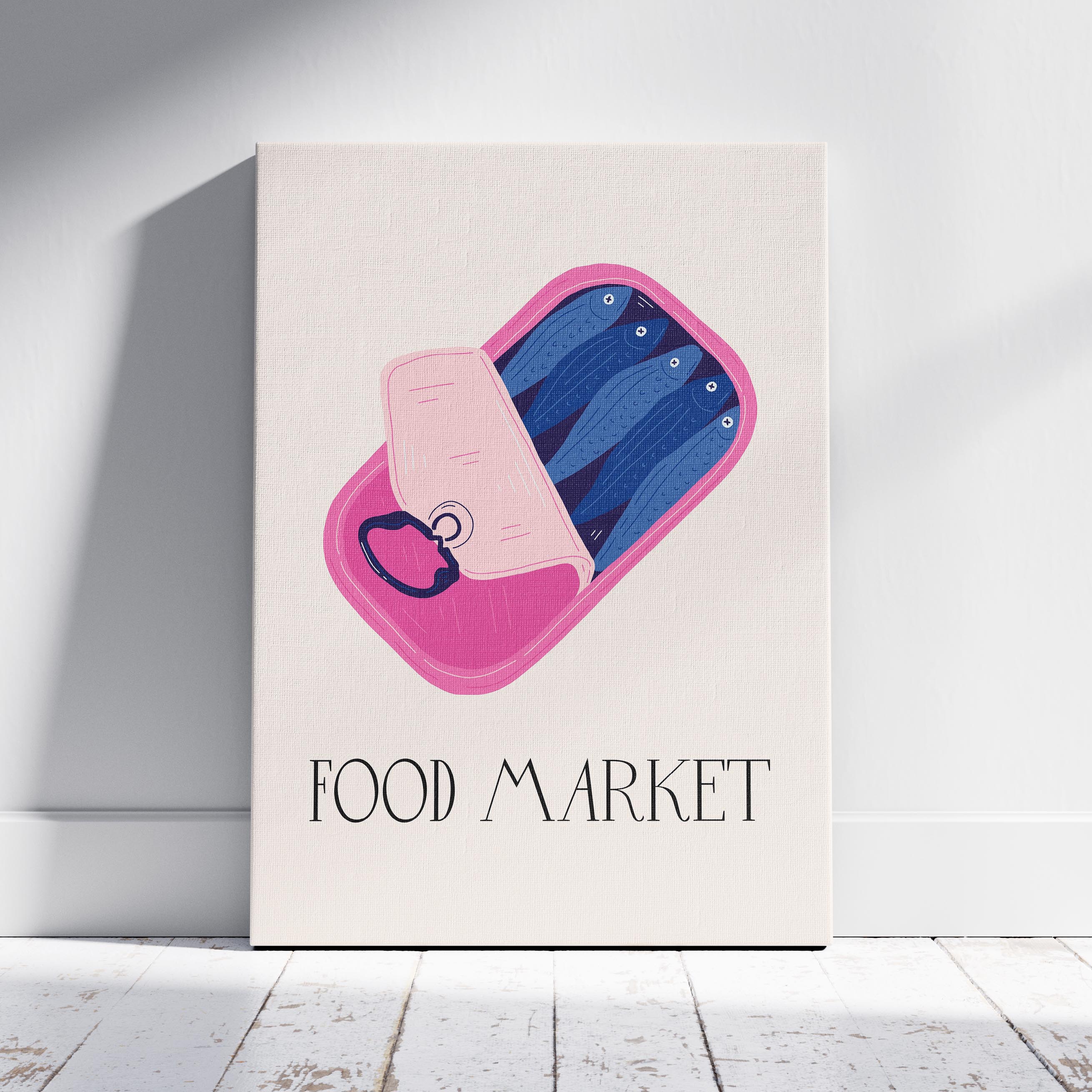 Quirky Sardine Tin Food Market - Framed Canvas Wall Art Print | House Prints
