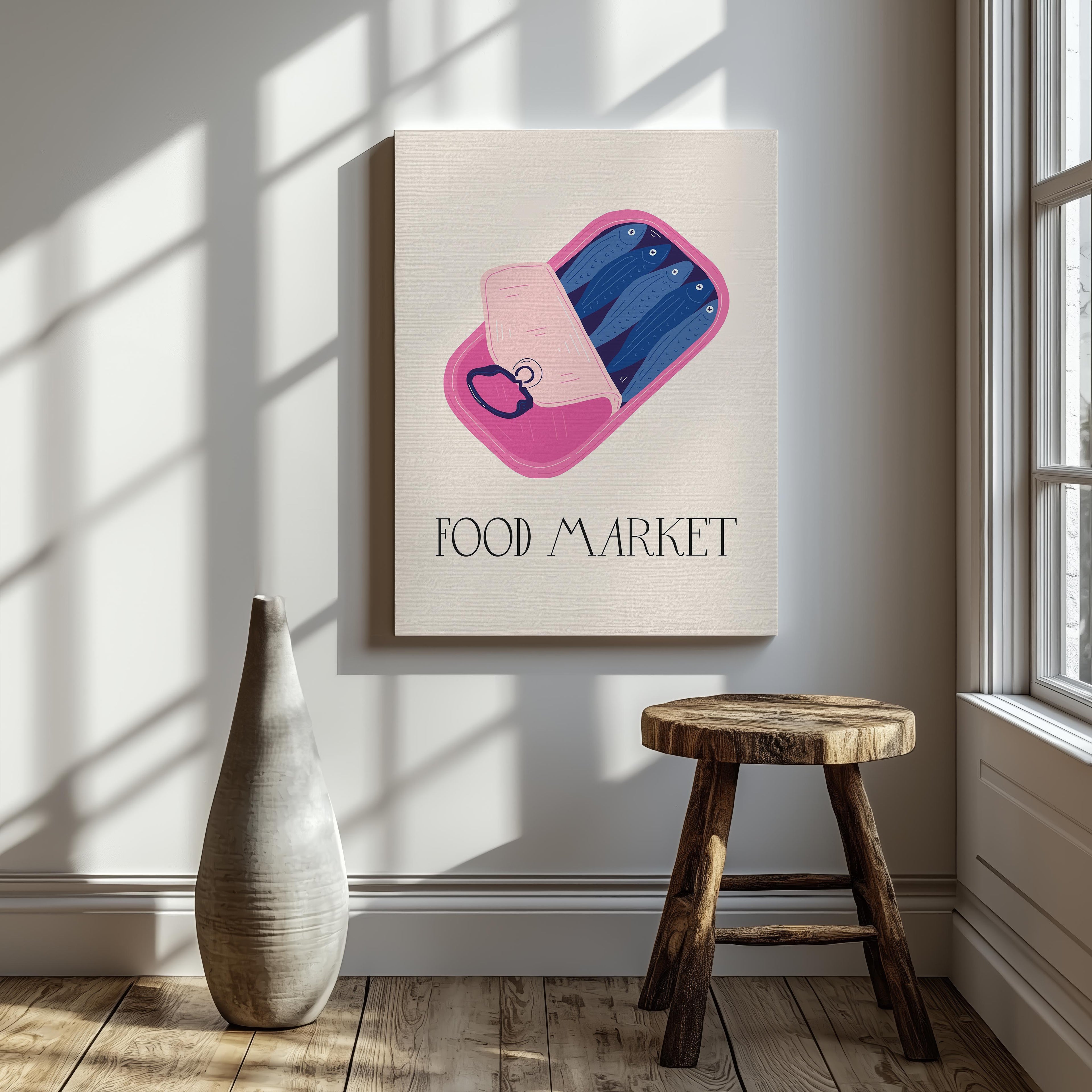 Quirky Sardine Tin Food Market - Framed Canvas Wall Art Print | House Prints