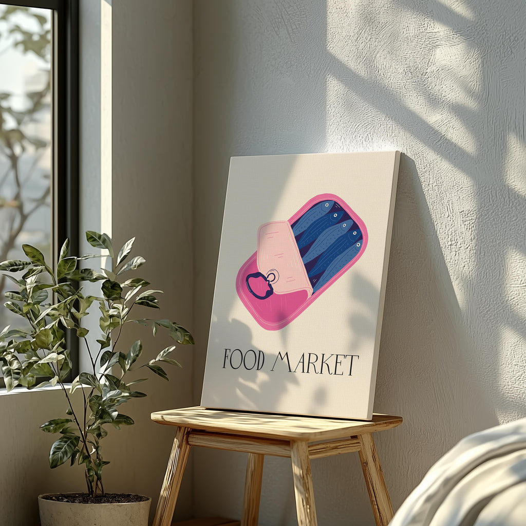 Quirky Sardine Tin Food Market - Framed Canvas Wall Art Print | House Prints